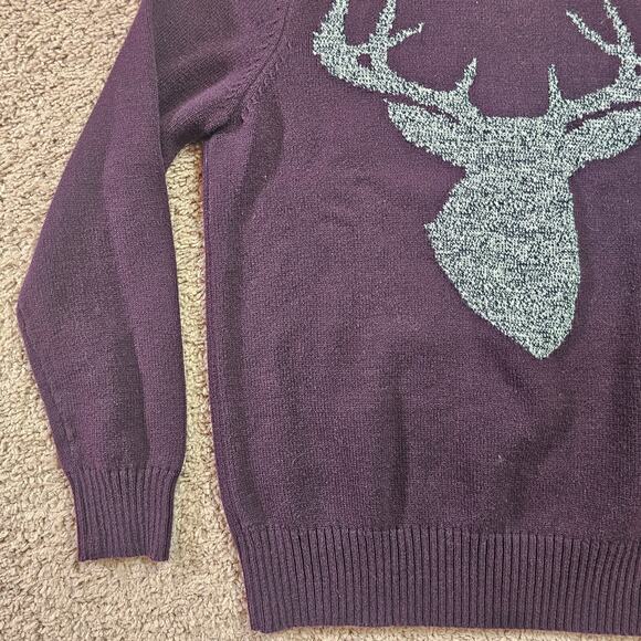 Urban Pipeline Sweater Mens Medium Purple Crewneck Pullover Deer Head Cotton - Picture 2 of 12